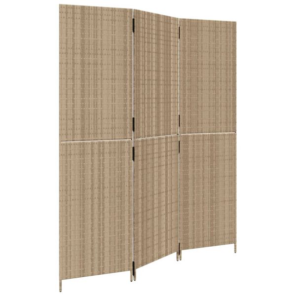 vidaXL Kamerscherm 3 panelen poly rattan beige