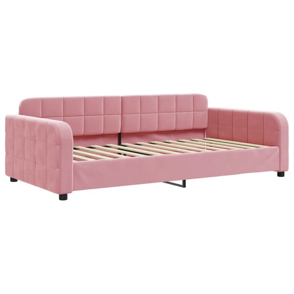 vidaXL Slaapbank met onderschuifbed en lades 100x200 cm fluweel roze