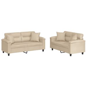 vidaXL 2-delige Loungeset met kussens microvezelstof cr&egrave;mekleurig