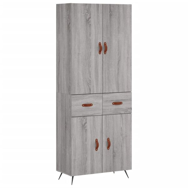 vidaXL Hoge kast 69,5x34x180 cm bewerkt hout grijs sonoma eikenkleurig