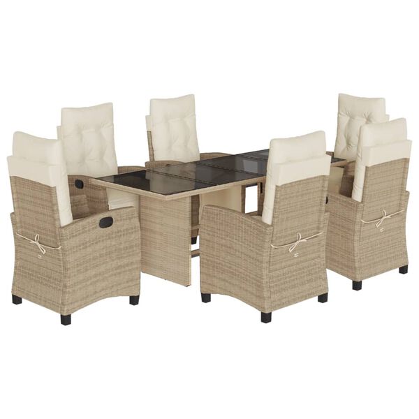 vidaXL 7-delige Tuinset met kussens poly rattan beige