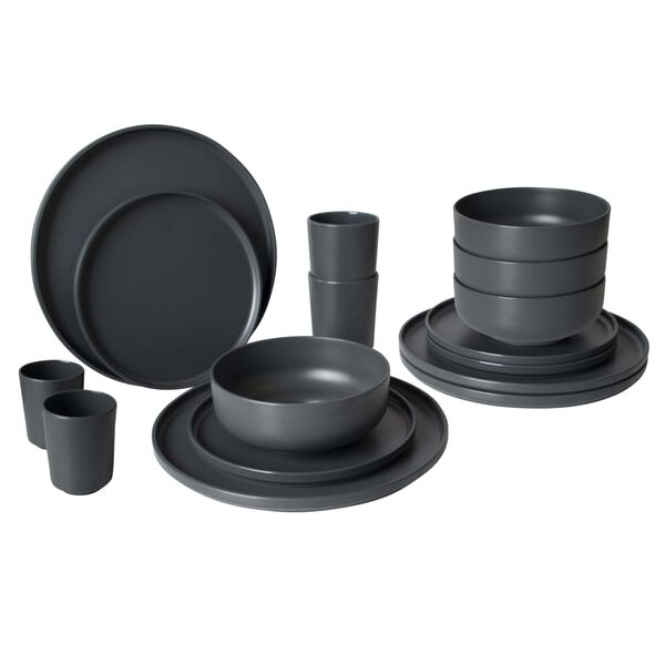 Bo-Camp 16-delige Serviesset Patom melamine antracietkleurig
