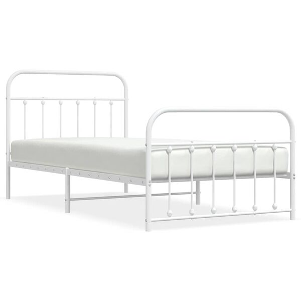 vidaXL Bedframe met hoofd- en voeteneinde metaal wit 107x203 cm