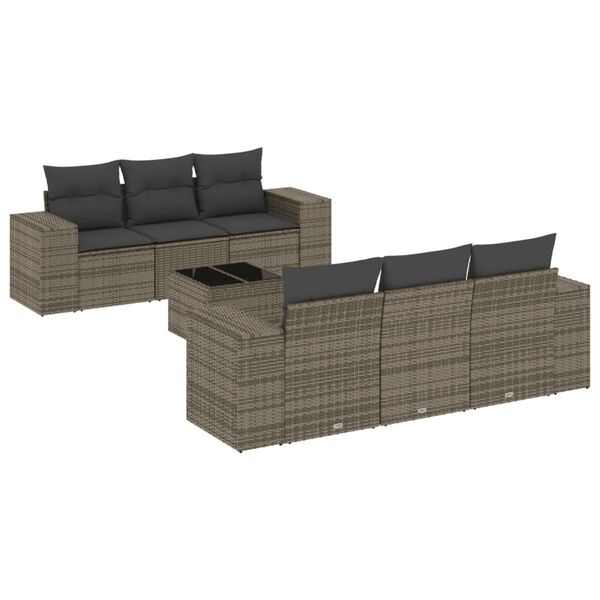 vidaXL 7-delige Loungeset met kussens poly rattan grijs