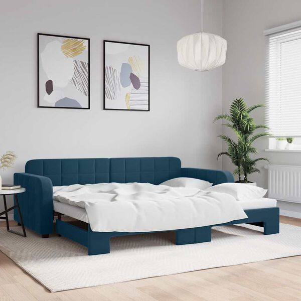 vidaXL Slaapbank met onderschuifbed 90x200 cm fluweel blauw