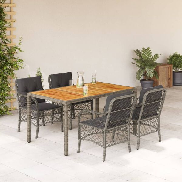 vidaXL 5-delige Tuinset met kussens poly rattan grijs