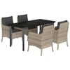 vidaXL 5-delige Tuinset met kussens poly rattan lichtgrijs