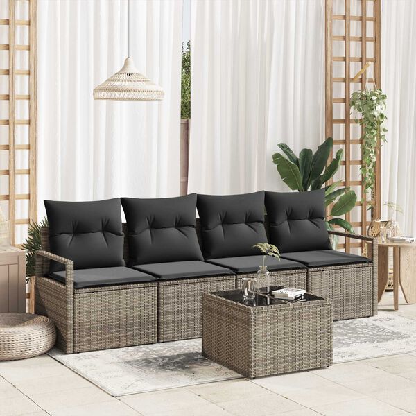 vidaXL Tuin Sofa Set 5 pcs Grijs 55 x 55 x 37 cm poly rattan