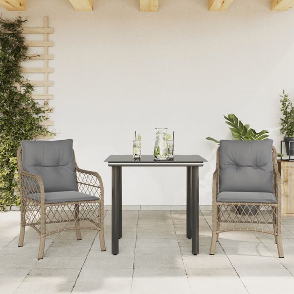 vidaXL 3-delige Bistroset met kussens poly rattan gemengd beige