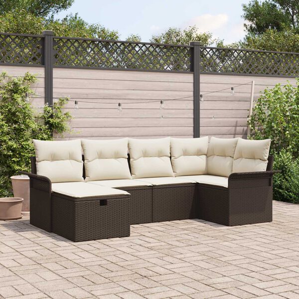 vidaXL Tuin Sofa Set met kussen 6 pcs Bruin en Cr&egrave;me poly rattan