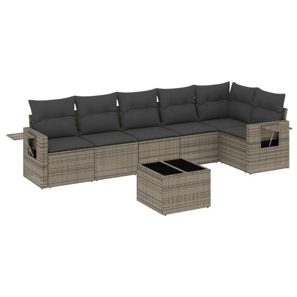 vidaXL 7-delige Loungeset met kussens poly rattan grijs