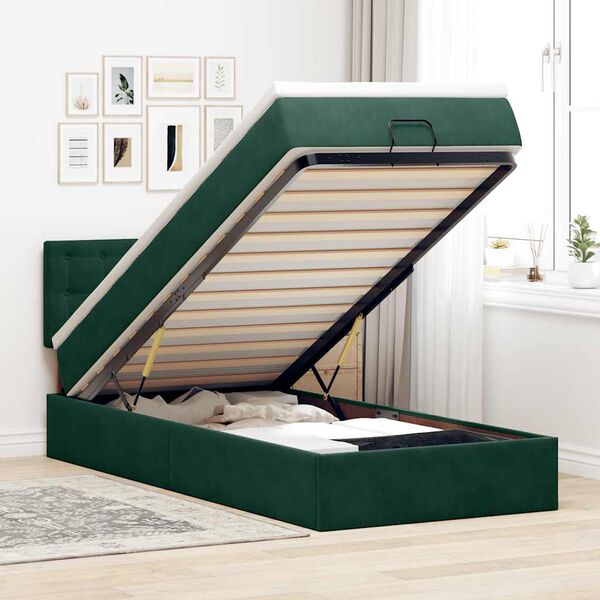 vidaXL Ottoman bed met matras 90x190cm fluweel donkergroen