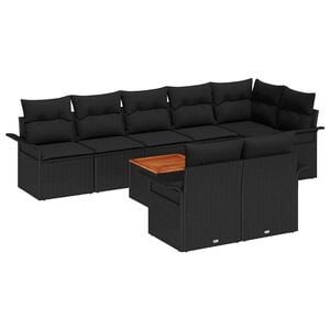 vidaXL Tuinbankenset met kussen 9 pcs Zwart poly rattan