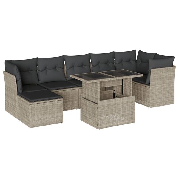 vidaXL 8-delige Loungeset met kussens poly rattan lichtgrijs