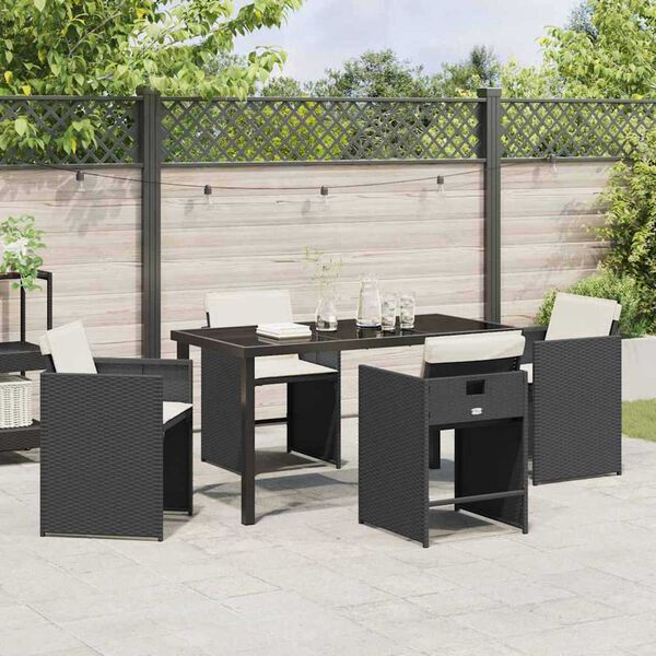 vidaXL Tuin eettafelset 5 pcs Zwart poly rattan