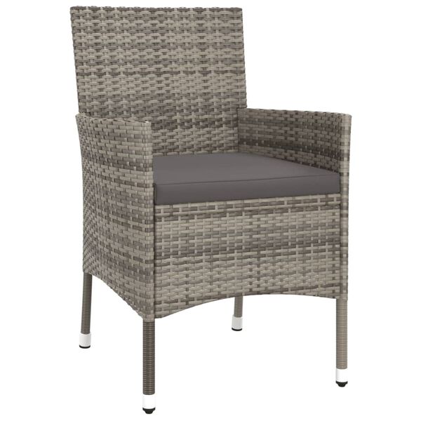 vidaXL 3-delige Bistroset met kussens poly rattan grijs