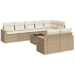 vidaXL 9-delige Loungeset met kussens poly rattan beige