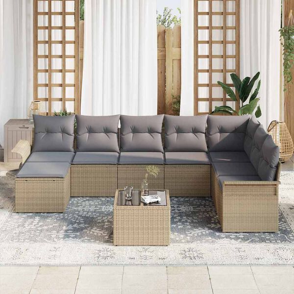 vidaXL Tuin Sofa Set met kussen met opslag 9 pcs Zwart Poly riet