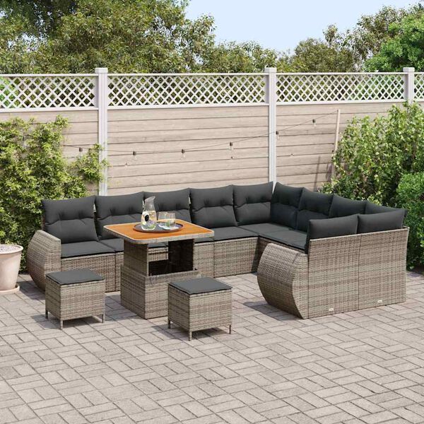 vidaXL Tuinbankenset 12 pcs Grijs poly rattan
