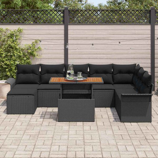 vidaXL Tuin Sofa Set 9 pcs Zwart Poly rattan en gepoedercoat staal