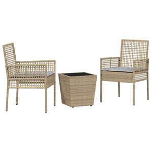 vidaXL Tuin Bistro Set 3 pcs Beige poly rattan