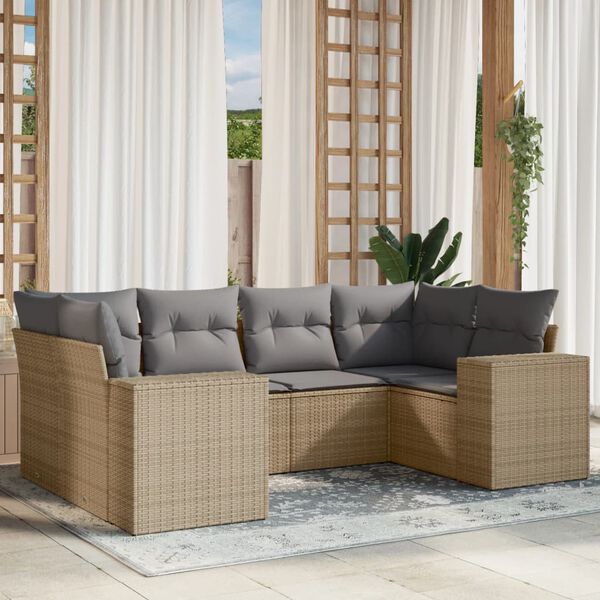 vidaXL 6-delige Loungeset met kussens poly rattan beige