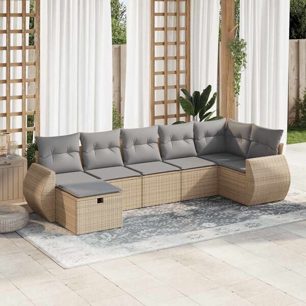vidaXL 7-delige Loungeset met kussens poly rattan beige