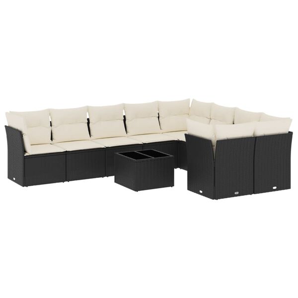 vidaXL 10-delige Loungeset met kussens poly rattan zwart