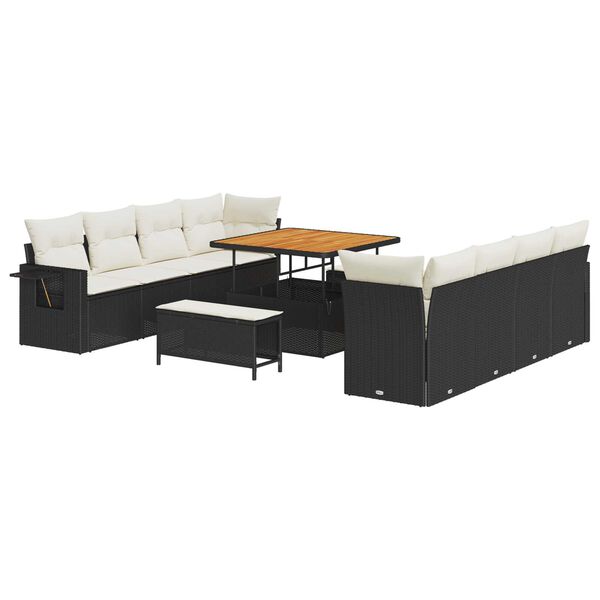 vidaXL Tuin Sofa Set met kussen 11 pcs Zwart en Cr&egrave;me poly rattan
