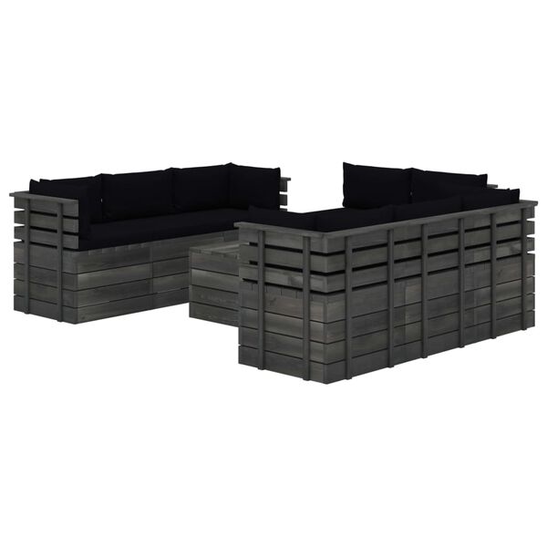 vidaXL 9-delige Loungeset met kussens pallet massief grenenhout