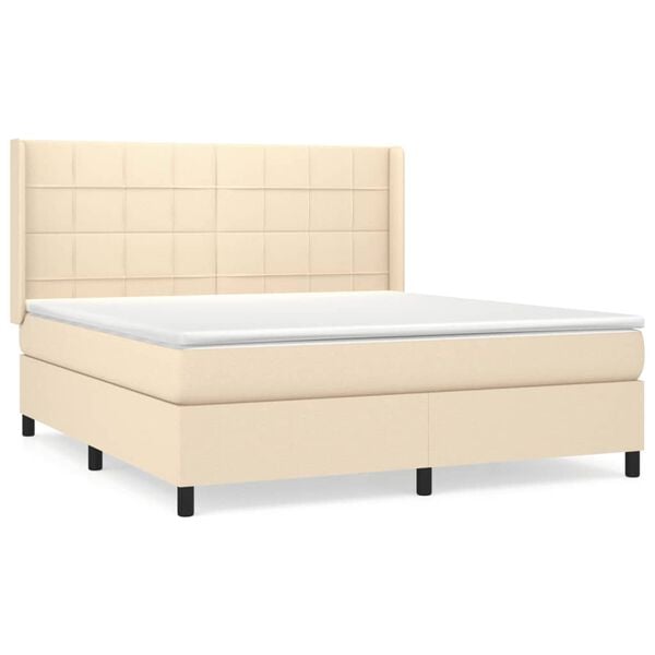 vidaXL Boxspring met matras stof cr&egrave;mekleurig 160x200 cm
