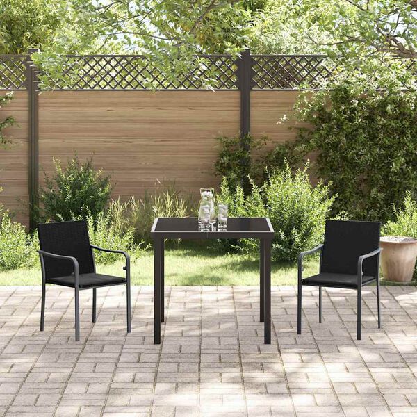 vidaXL Tuin eettafelset 3 pcs Zwart en Grijs PE Rattan