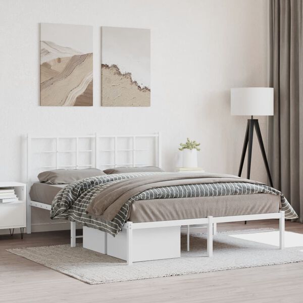 vidaXL Bedframe met hoofdbord metaal wit 140x190 cm