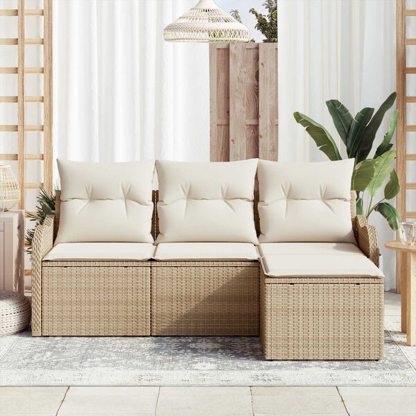 vidaXL Tuin Sofa Set met kussen met opslag 4 pcs Beige poly rattan