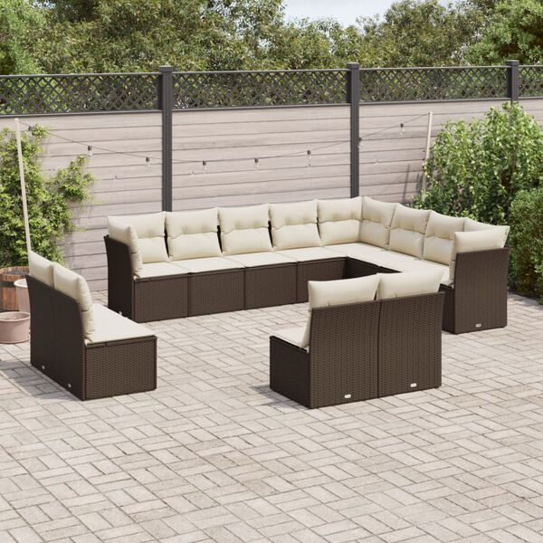 vidaXL 12-delige Loungeset met kussens poly rattan bruin