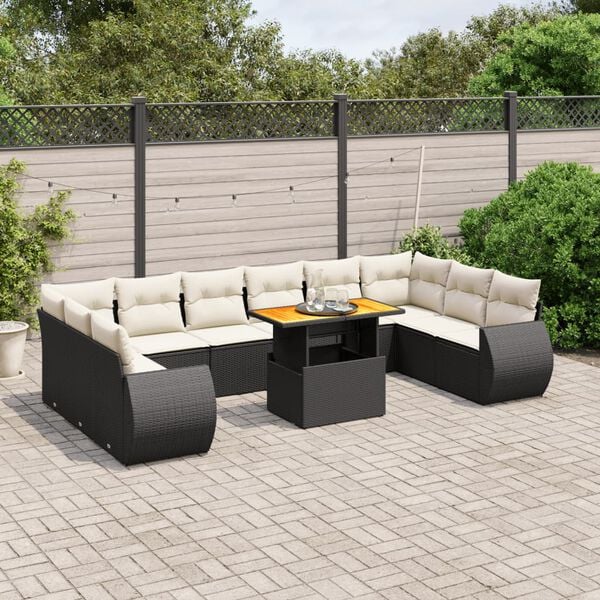 vidaXL 11-delige Loungeset met kussens poly rattan zwart