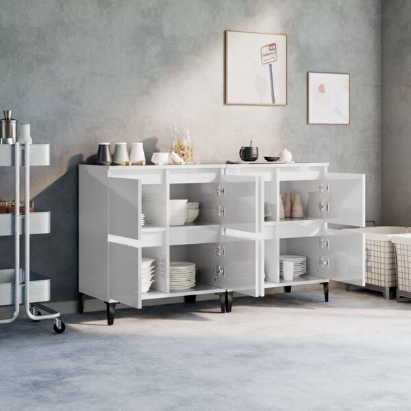 vidaXL Dressoirs 2 st 60x35x70 cm bewerkt hout hoogglans wit