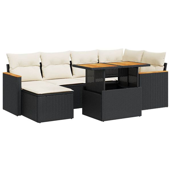 vidaXL 7-delige Loungeset met kussens poly rattan acacia zwart