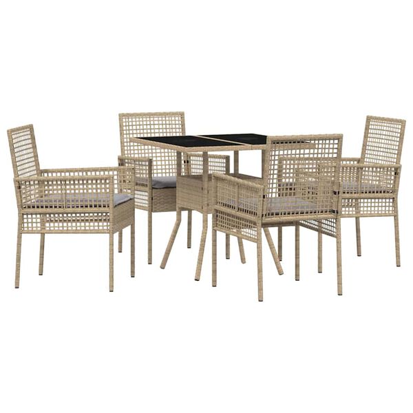 vidaXL Tuin eettafelset 5 pcs Beige poly rattan