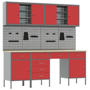 vidaXL Werk kast met lade 10 pcs Rood Engineered hout en staal