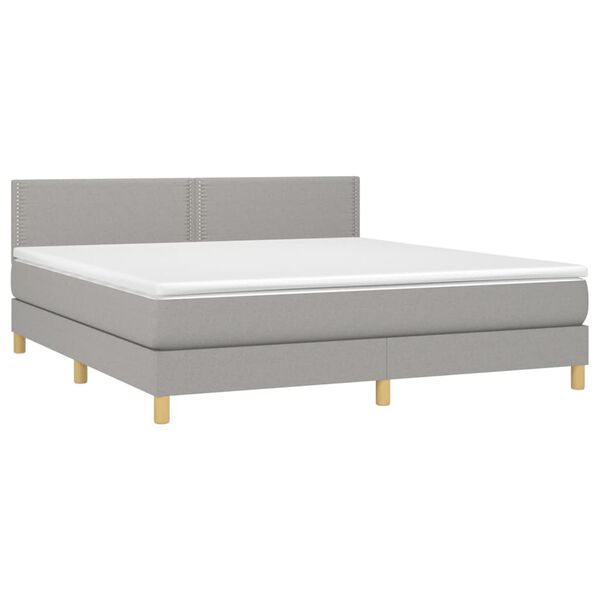 vidaXL Boxspring met matras en LED stof lichtgrijs 180x200 cm