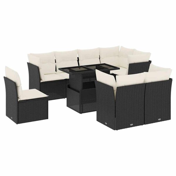 vidaXL 9-delige Loungeset met kussens poly rattan zwart