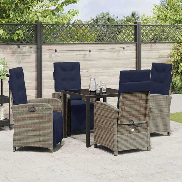 vidaXL Tuin eettafelset met kussen 5 pcs Grijs poly rattan