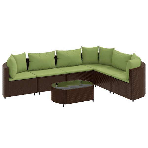 vidaXL 7-delige Loungeset met kussens poly rattan bruin