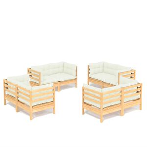 vidaXL 8-delige Loungeset met cr&egrave;mekleurige kussens grenenhout