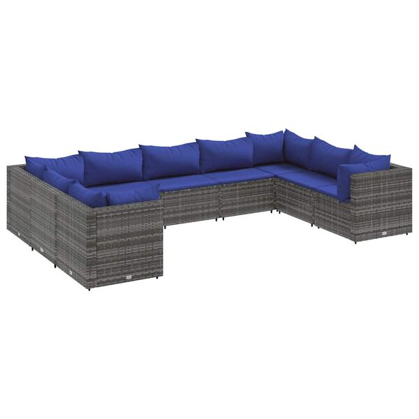 vidaXL 9-delige Loungeset met kussens poly rattan grijs