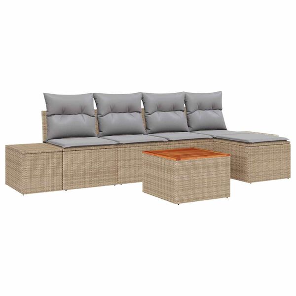 vidaXL Tuin Sofa Set met kussen 6 pcs Beige Poly riet