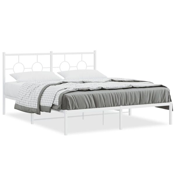 vidaXL Bedframe met hoofdbord metaal wit 160x200 cm