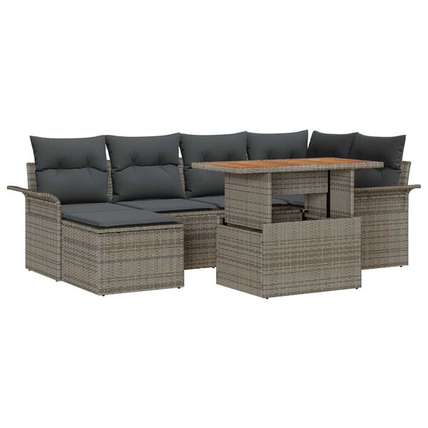 vidaXL Tuin Sofa Set met opslag 7 pcs Grijs Poly riet