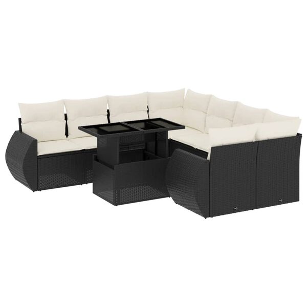 vidaXL 9-delige Loungeset met kussens poly rattan zwart